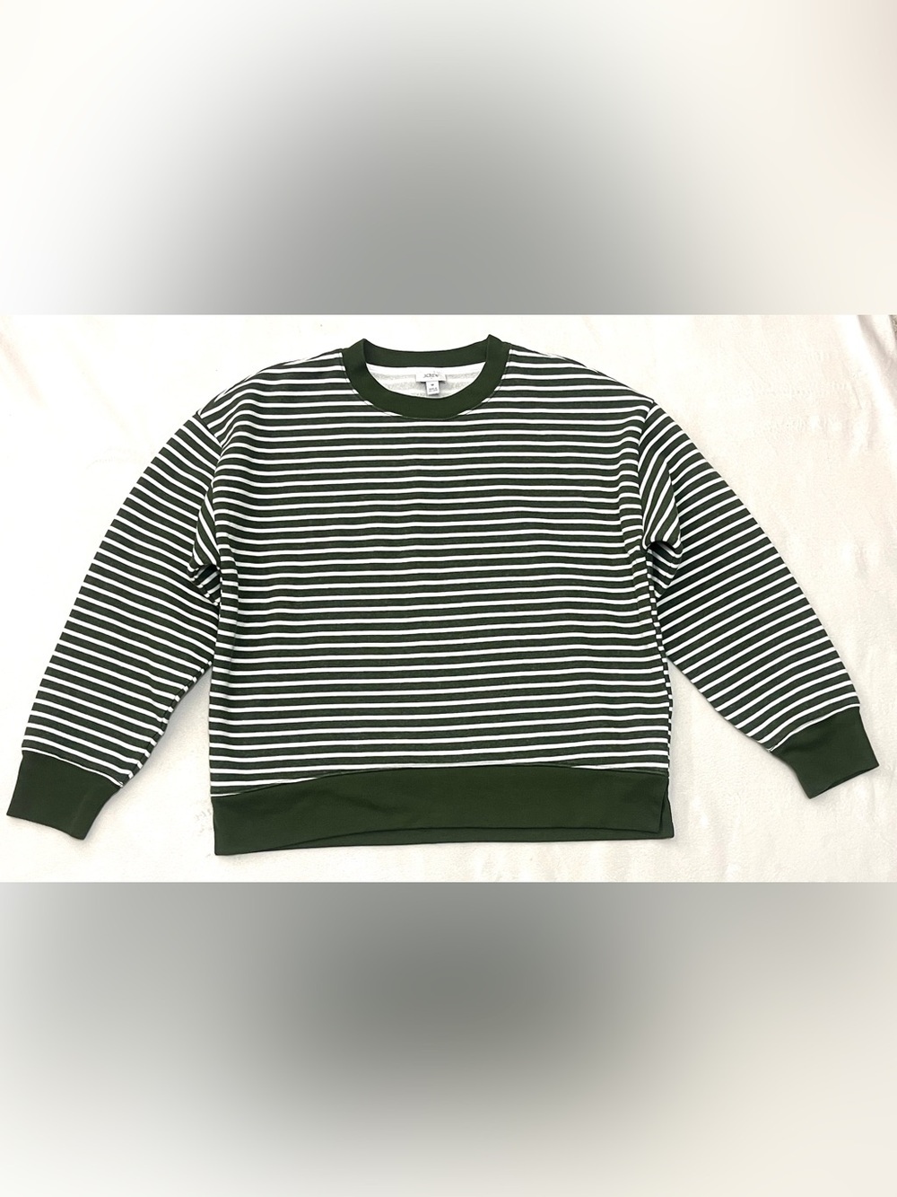 J.Crew Women's Striped Crewneck Sweater in Dark Green and White Size Medium
